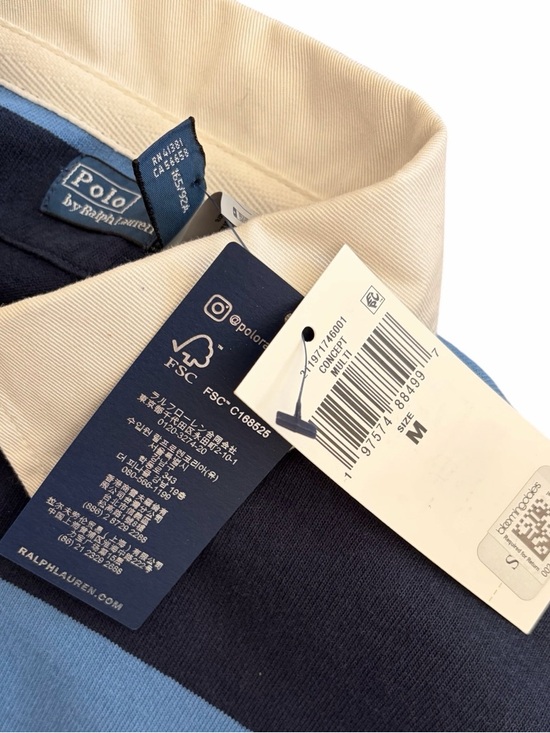 Ralph Lauren Polo Navy & Light Blue Striped Cropped Rugby Shirt S NWT - Picture 7 of 7